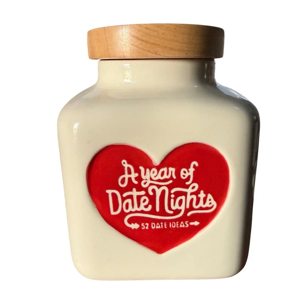 Hallmark A Year of Date Nights Jar Ceramic Wood Lid New No Cards